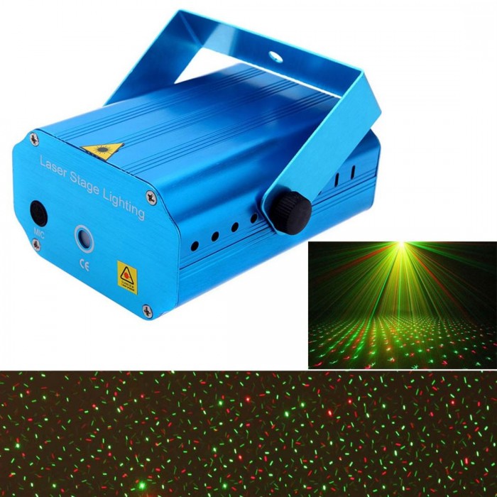 Mini LED Red & Green Laser Projector Stage Lighting Effect Patterns Voice-activated Voice-control DJ Disco Xmas Party Club Light Adjustment with Tripod AC110-240V