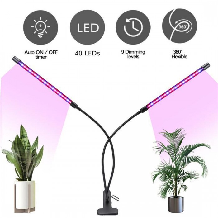 Clip LED plant light red and blue full spectrum USB household plant growth light supplementary light 24 hour timer 18W with adapter