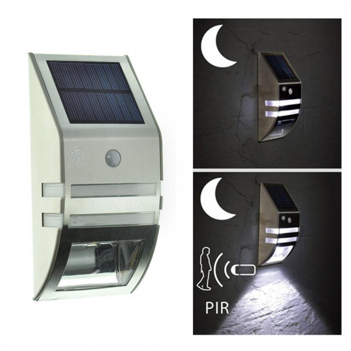 Super bright LED stainless steel home solar courtyard lamp outdoor solar wall lamp human body induction street lamp warm white