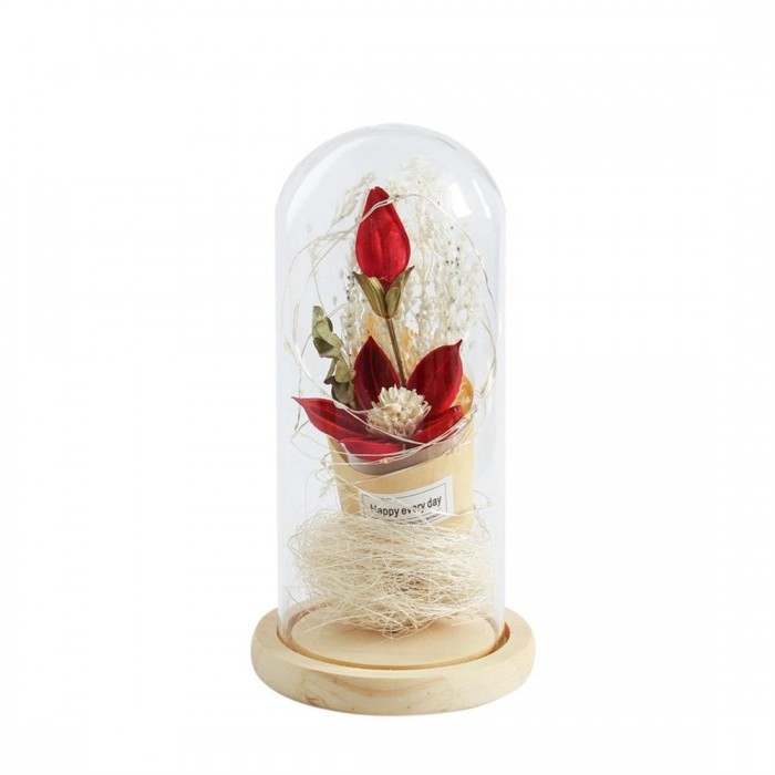 Creative Imitating Flower Glass Dome LED Lighting Vase Small Decor Light