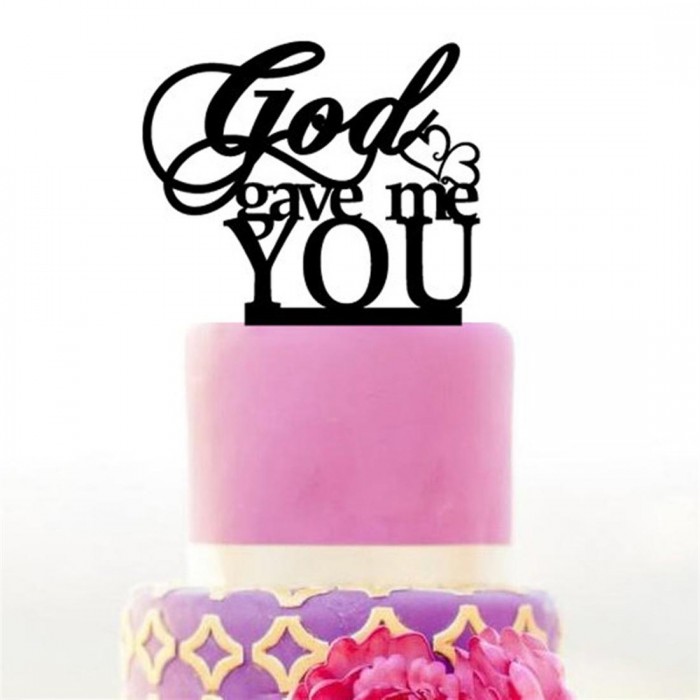 Romantic "god gave me you" wedding cake insert card acrylic birthday anniversary cake decoration silver 20cm wide