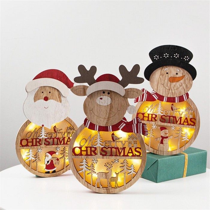 Santa Claus snowman deer wooden pendant led glow snowman lights Christmas decorations pendant snowman
