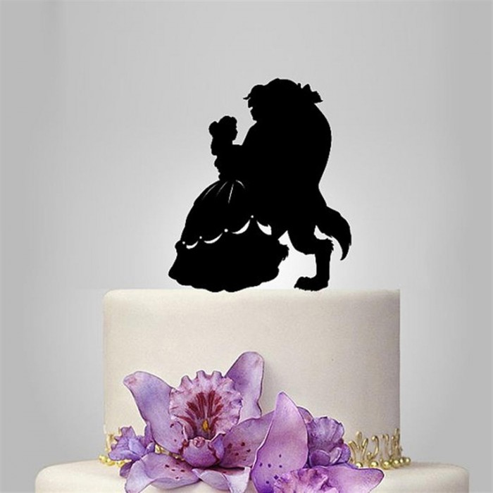 Novel and concise beauty and beast pattern cake card wedding cake card princess cake decoration red 16cm wide